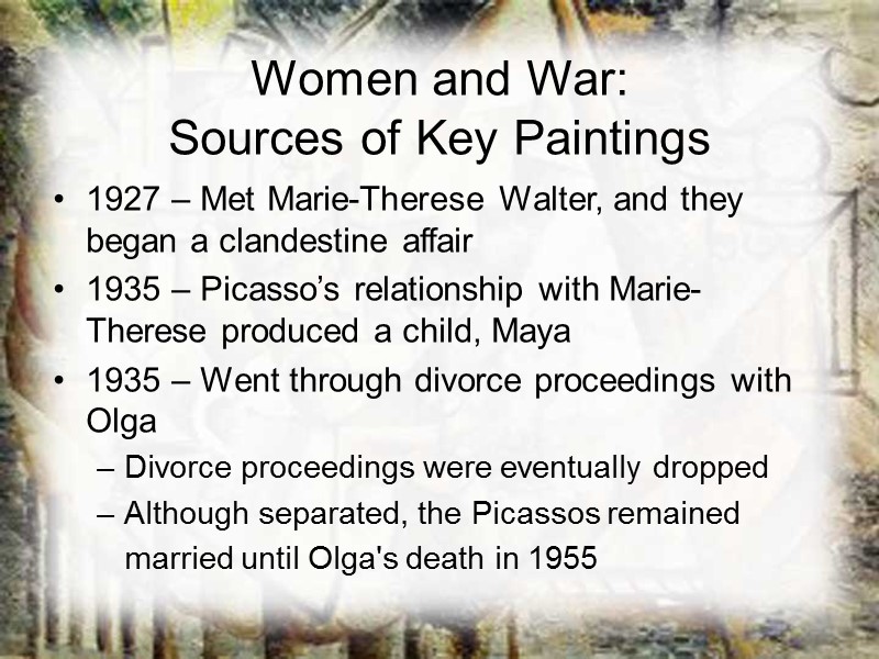 Women and War: Sources of Key Paintings 1927 – Met Marie-Therese Walter, and they